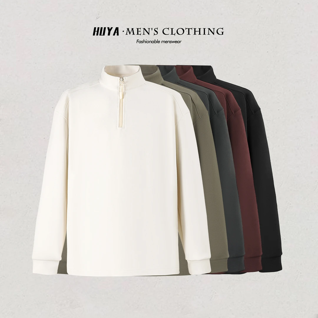 【丹丹专属】冬双面磨毛半开拉链卫衣百搭拼接立领打底衫男士X66902