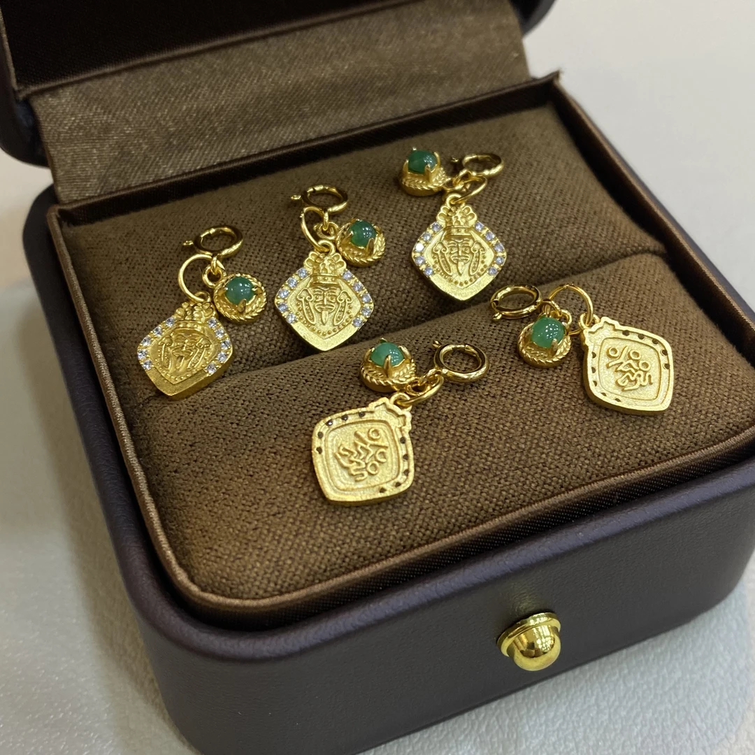 【小滴溜A系列】翡翠a货蛋面珐琅彩工艺银镶小滴溜，多样性发货1件