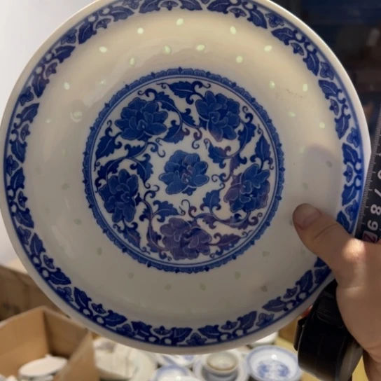 碗青花玲珑8村牡丹盘子2个