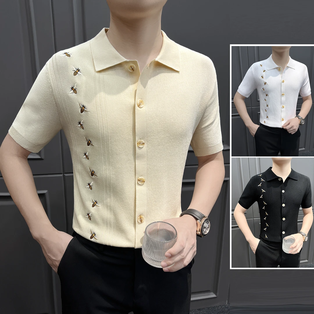 刺绣男款polo衫夏季痞帅上档次男装开衫气质薄款男士针织短袖t恤