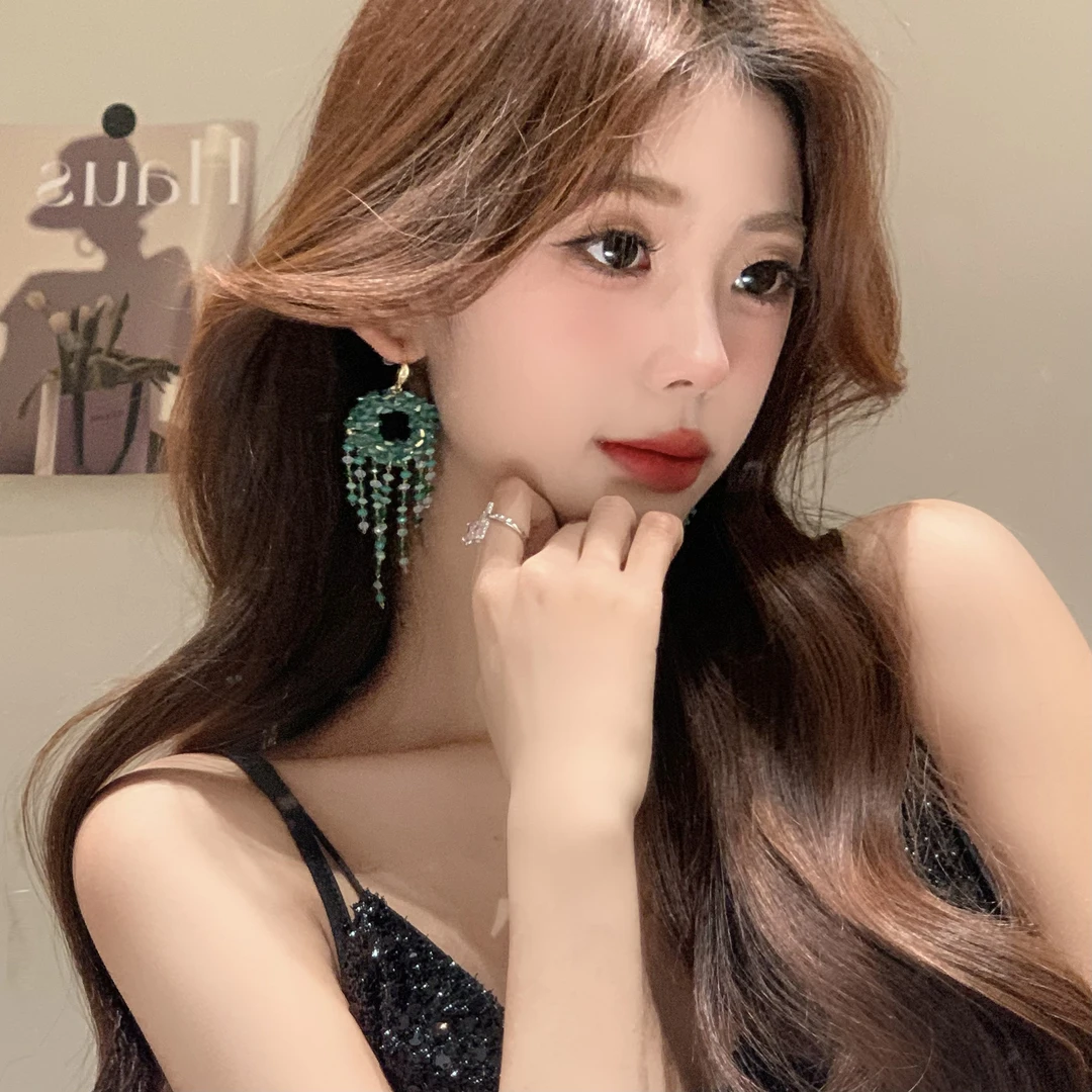 FULL GIRLISH耳环00881复古绿色百搭耳钉耳饰