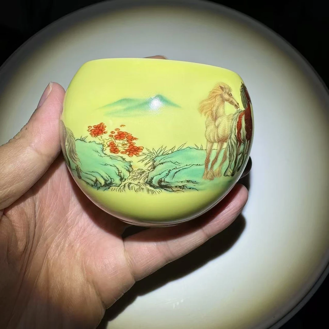 柠檬黄八骏图龙蛋杯