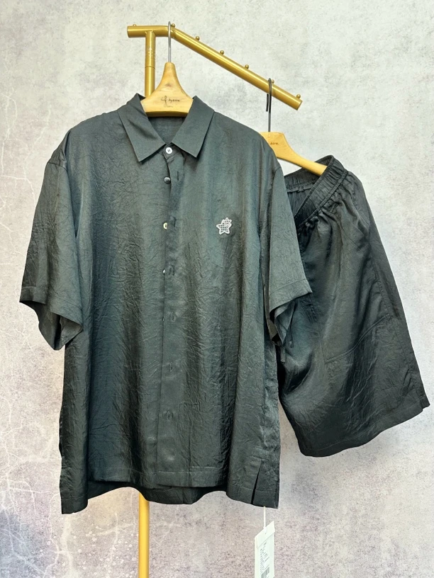 （断码)夏季冰丝（定制醋酸)雾镜纯色 高级黑 宽松套装 老钱风