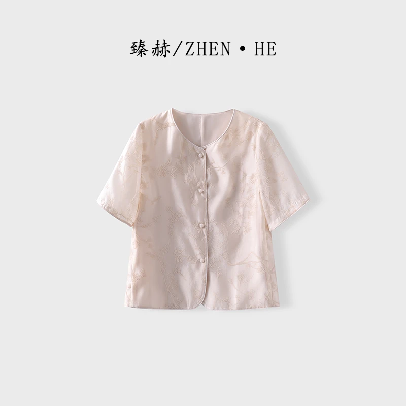 臻赫/ZHEN·HE  夏季新款 女士植绒休闲小衫 2025夏
