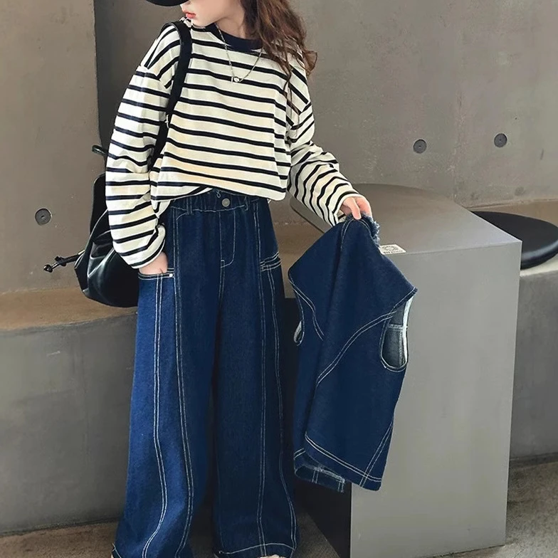 柳柳定制  2025男女童春秋新品条纹款韩版百搭条纹打底T恤 3049