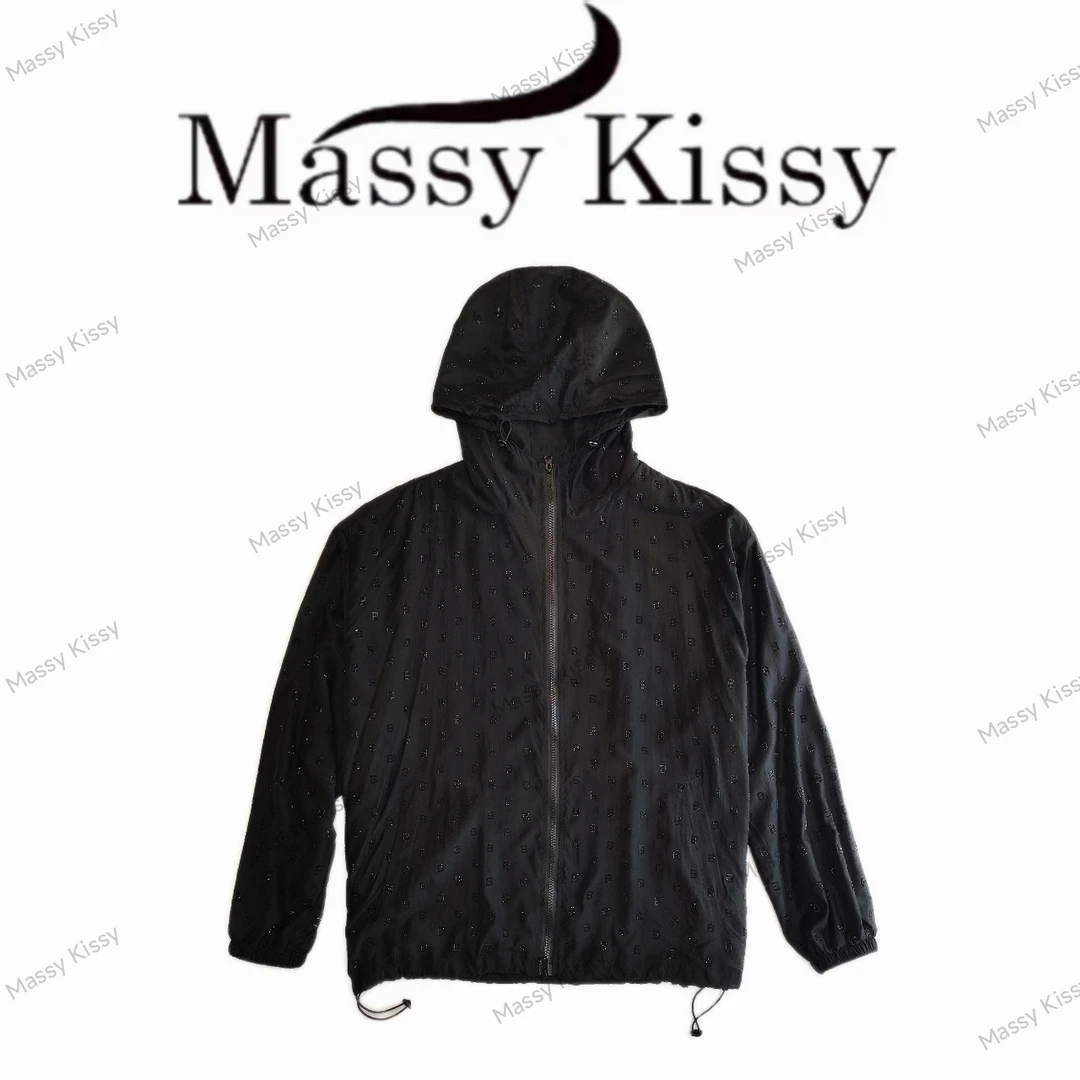 欧货重工烫钻外套女轻薄透气风衣宽松中长款显瘦长袖防晒衫显瘦夏