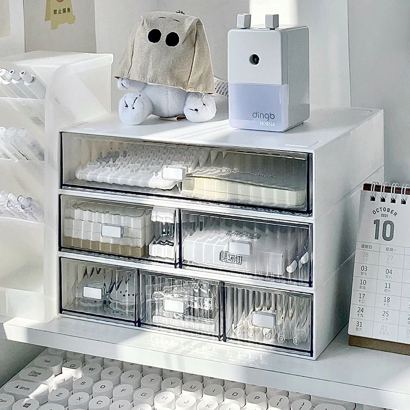 栋哈桌面ins多格叠加收纳盒宿舍书桌抽屉学生文具办公小物手账本