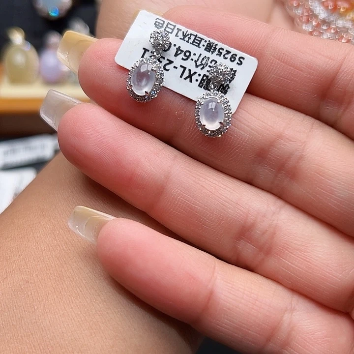 翡翠银S925镶嵌戒指缅甸天然A货翡翠耳钉