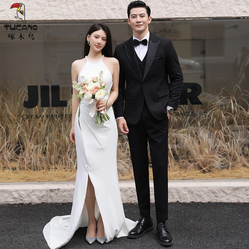 啄木鸟羊毛塔士多西服套装新郎结婚礼服男商务休闲天丝西装修身