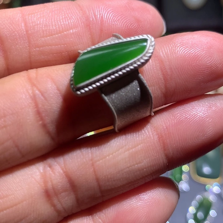 和田玉戒指银S925镶嵌