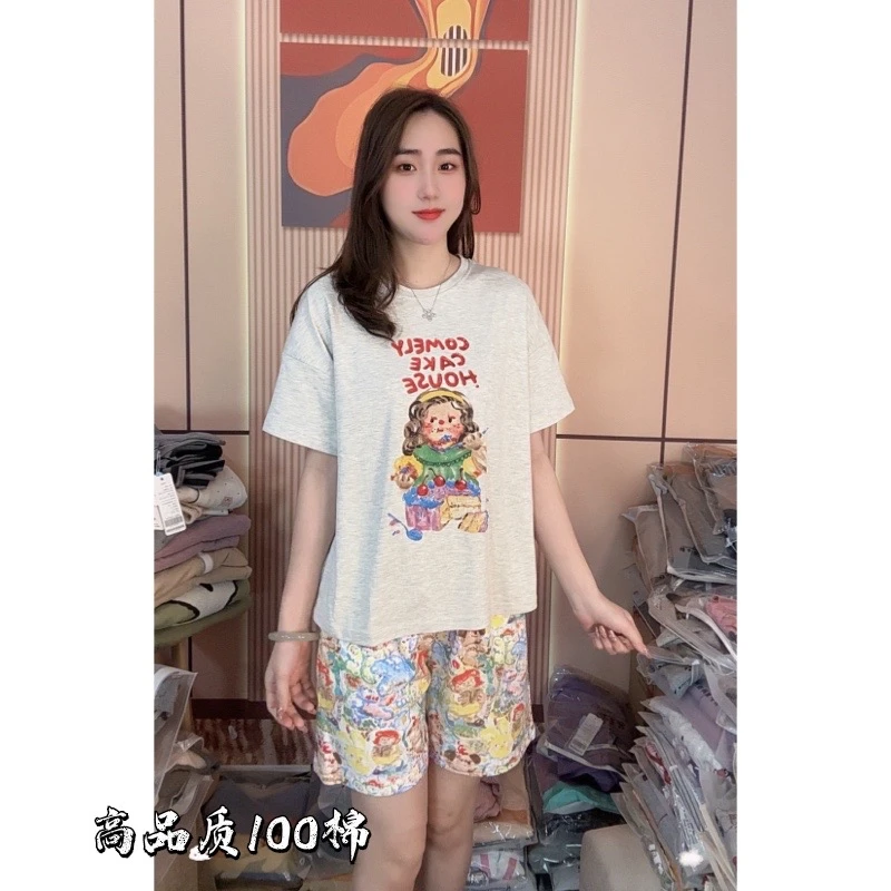 胸垫版睡衣女夏季新款纯棉短袖短裤时尚韩版家居服（油画女孩短裤）