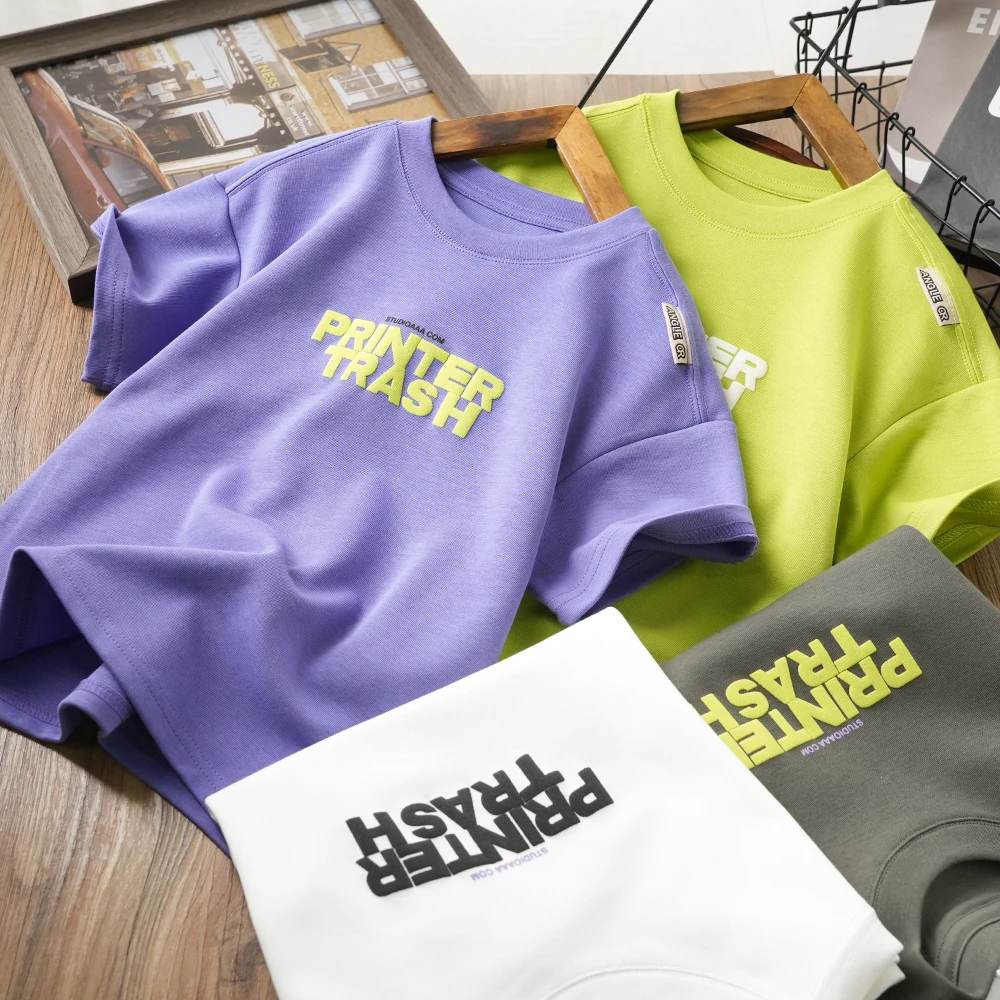 男童夏季时尚发泡字母简约短袖T恤儿童中大童半袖2293