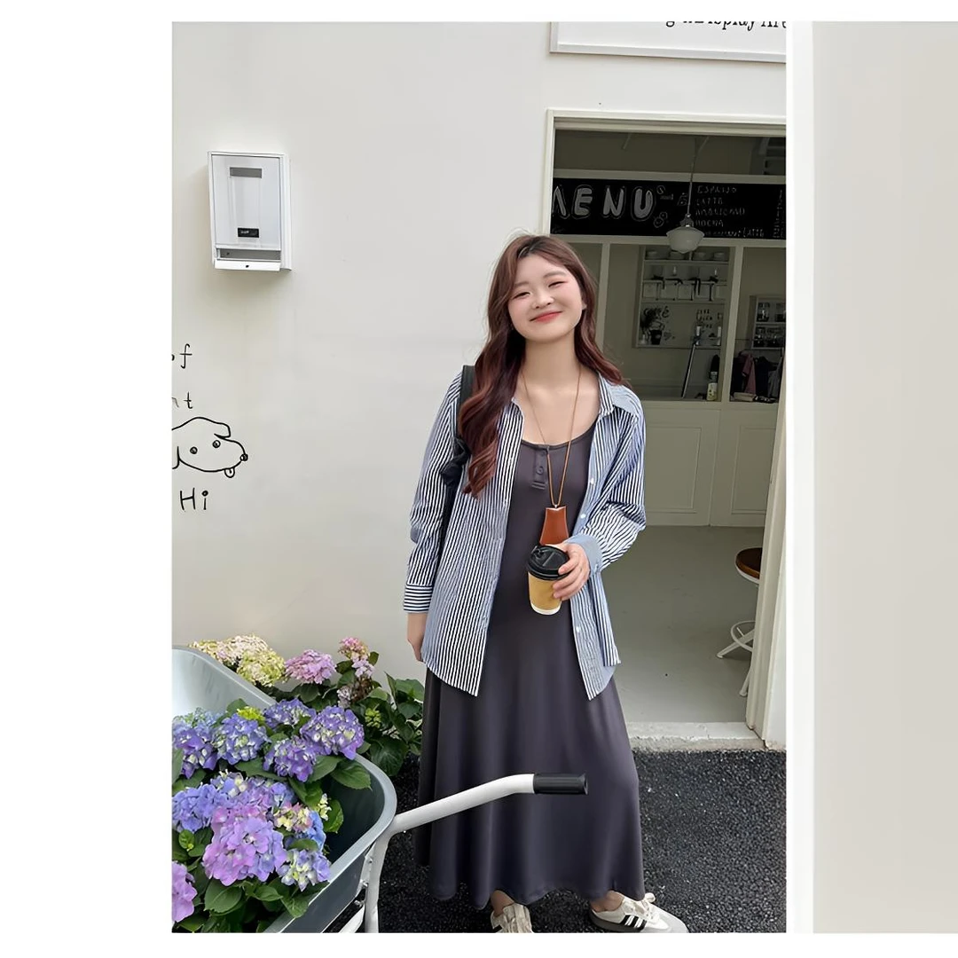 都市休闲--慵懒衬衫搭配A字吊带裙   0280