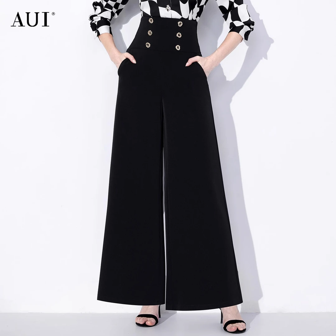 【媛媛女王专享】AUI黑色御姐气质职业高腰修身阔腿裤-23W072548