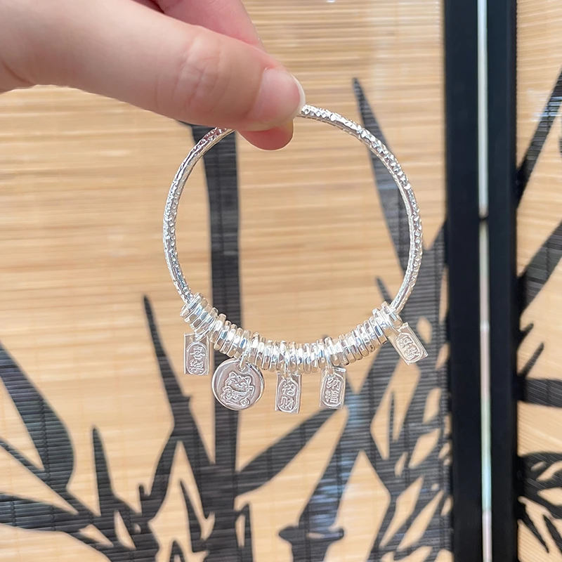 足银珐琅手镯 「福喜」足银999.9串珠盘缠银手镯女平安喜乐招财银镯