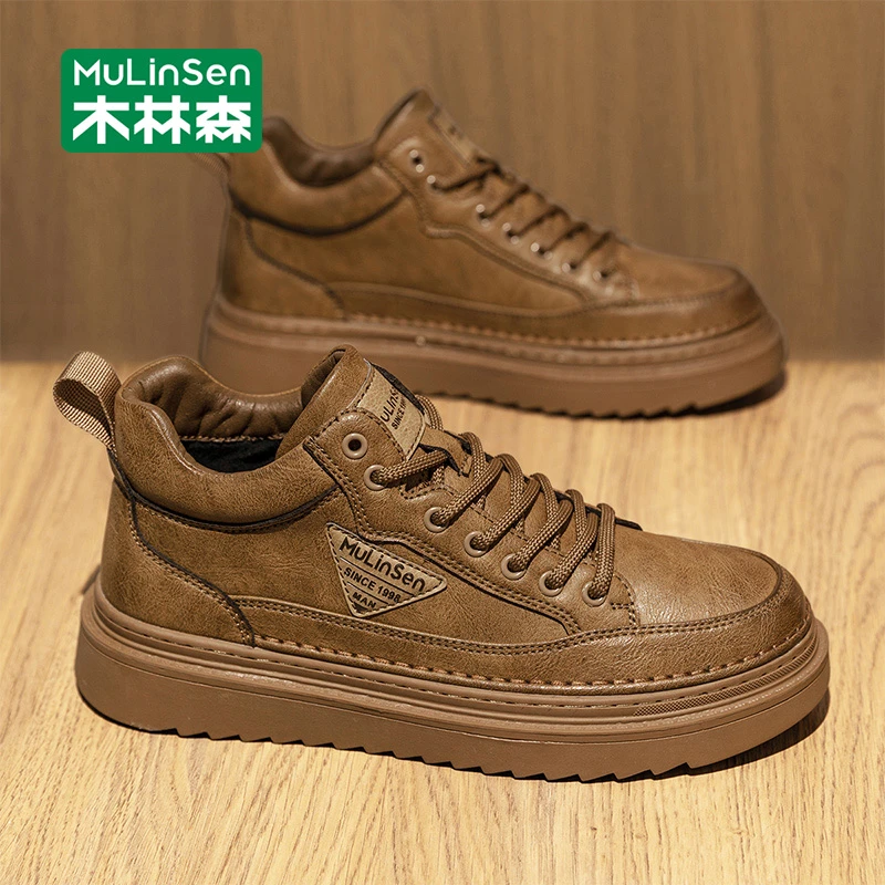木林森马丁靴男款秋冬复古皮靴休闲高端增高机车风工装英伦大黄靴