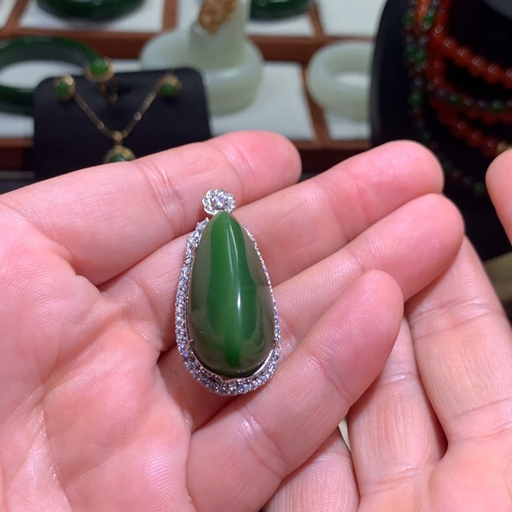 和田玉颈饰银S925镶嵌