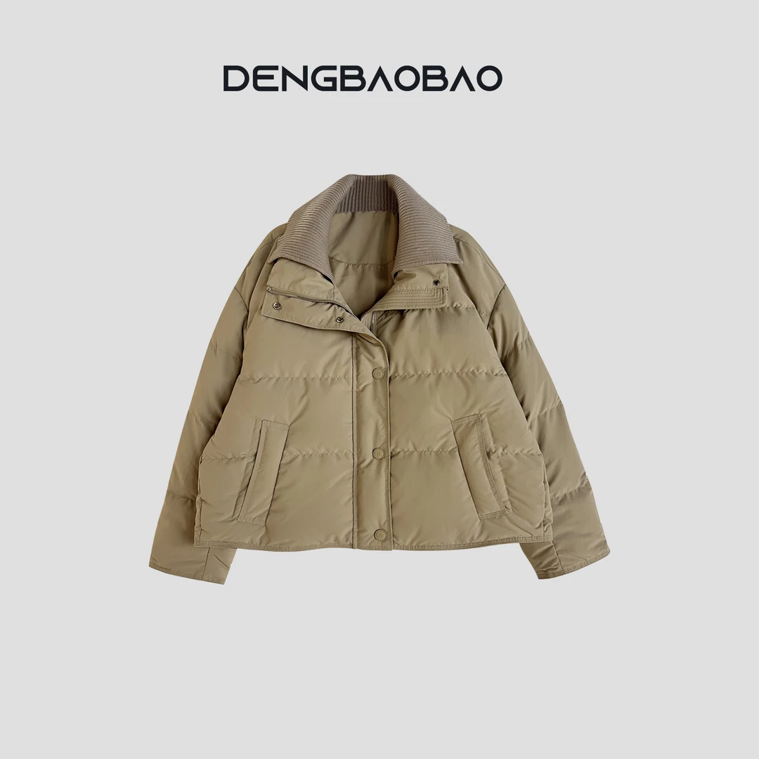 Dengbaobao 【软欧包】拼接针织立领小个子白鸭绒保暖羽绒服短外套