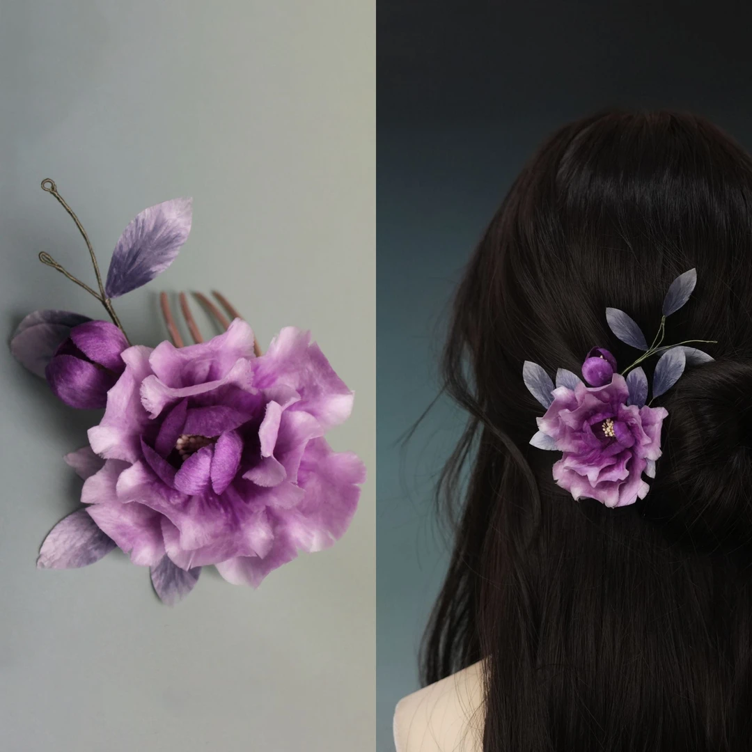 【长安月】绒华满筑非遗古风桑蚕丝绒花蝶贝芙蓉花鸭嘴夹发夹新中式