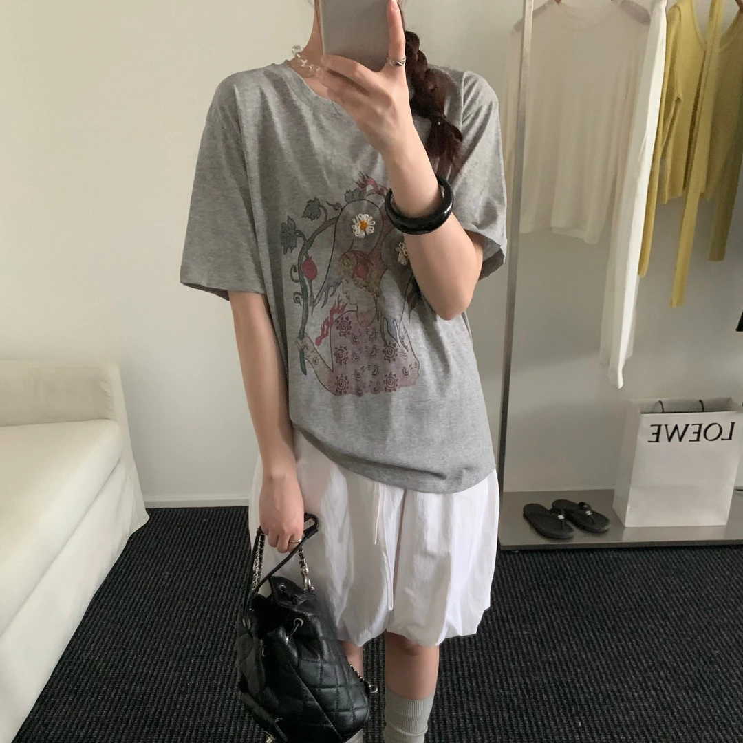 Pada.嘻&BE【神鸟少年】精致钉珠 简约印花圆领短袖 813 Hi Fortune