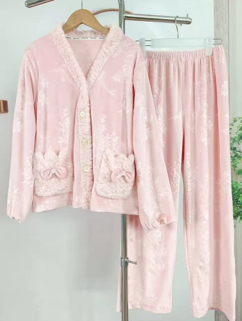 【小美慧】秋冬新款海岛绒甜美家居服长袖长裤睡衣套装女
