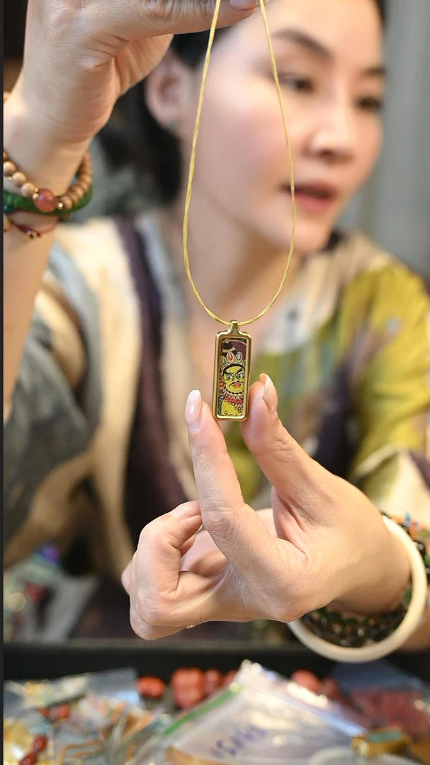 铜合金珐琅吊坠 茶-带45厘米黄色链子三款吊坠项链
