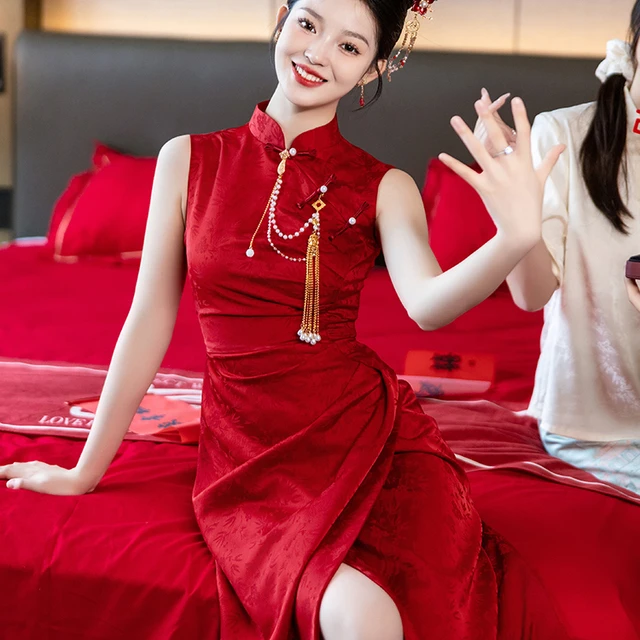 新款中国风礼服新娘吐司礼服2025新款红色旗袍订婚礼服裙女性婚礼