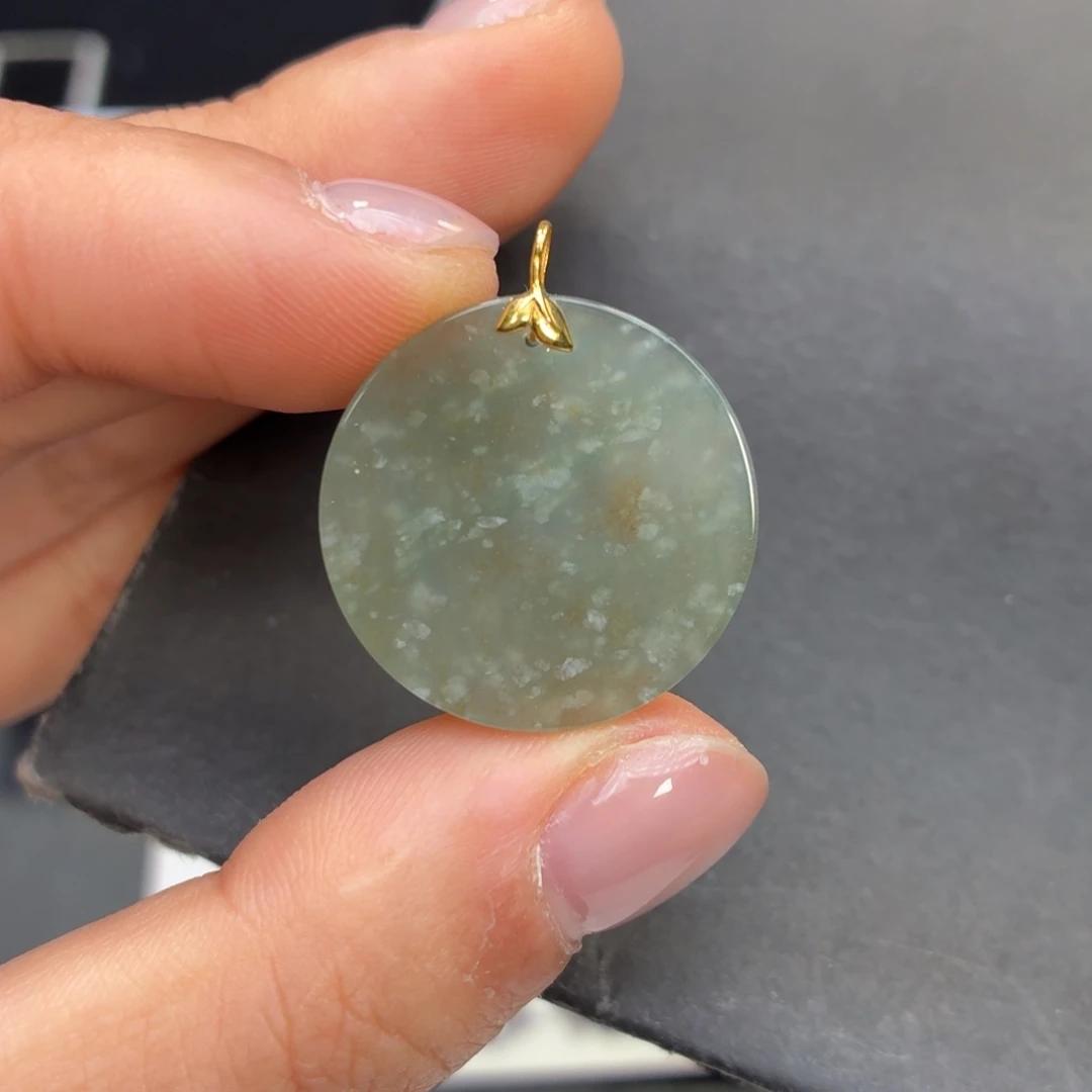 翡翠18K金镶嵌颈饰强推特色件雪花棉无事牌