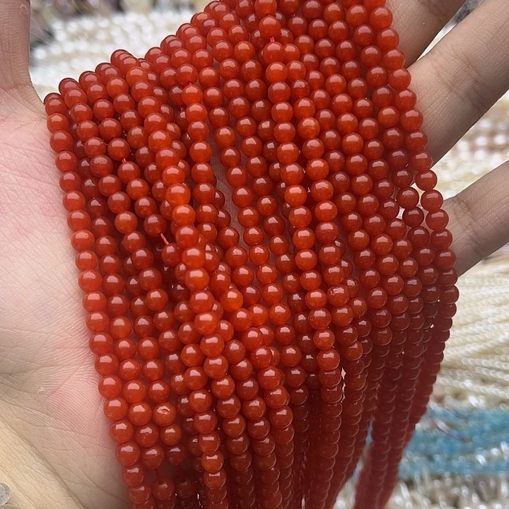 玛瑙/玉髓未镶嵌珠宝半成品一条4.5mm左右南红