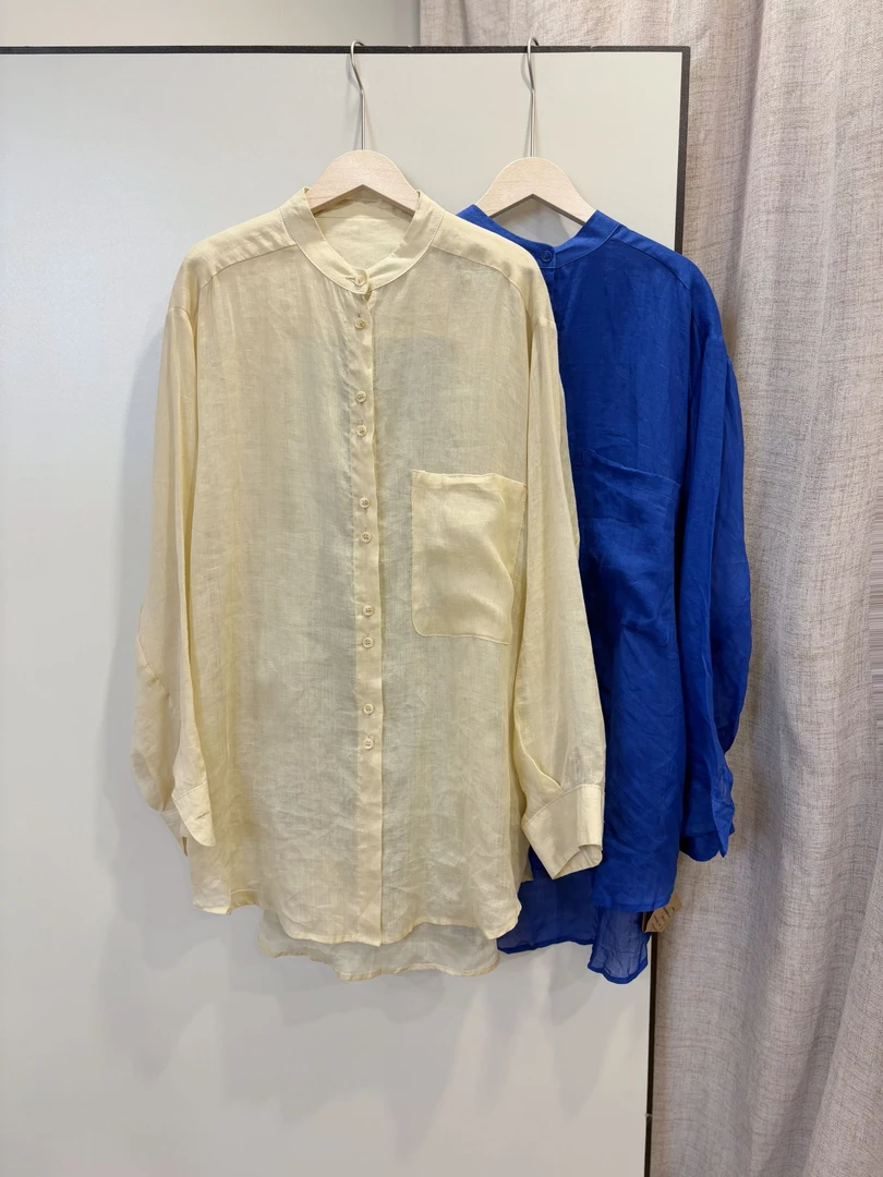 中长款百搭文艺基础中长款苎麻衬衫