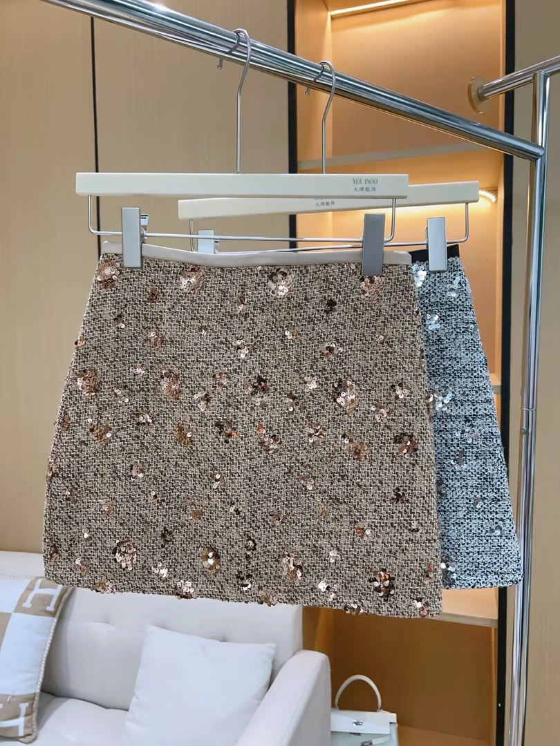 丨秋冬新款多色高腰气质碎花亮片设计感百搭半身裙 5762