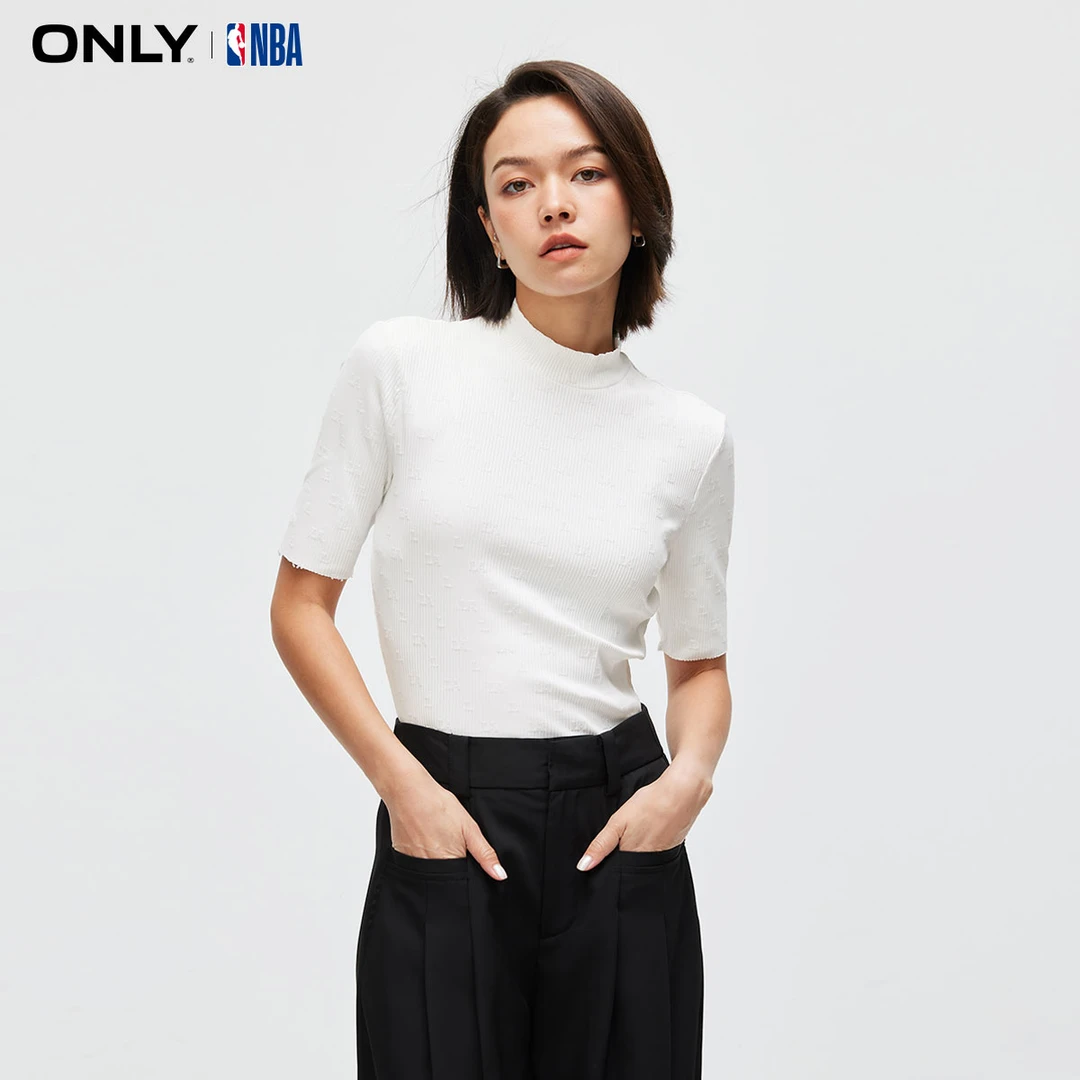 ONLY秋季新款NBA联名款简约半高领修身短袖上衣T恤女|123301031