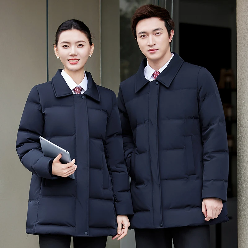 男女团体职业装羽绒服冬季短款外套银行物业前台单位工作服印logo