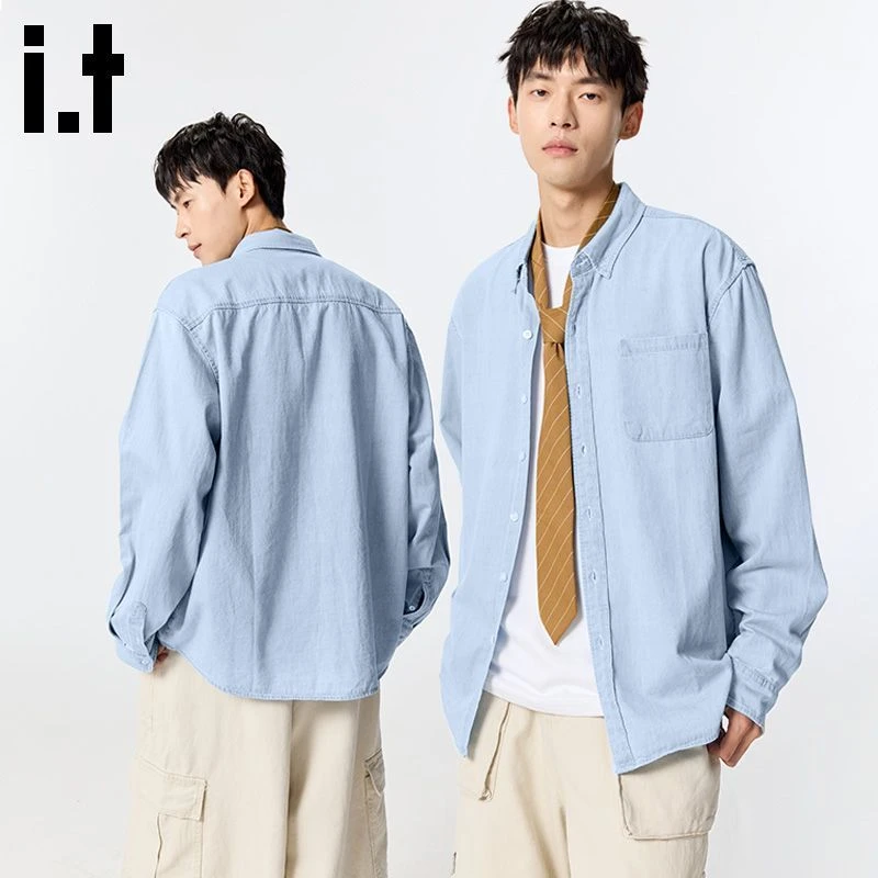 it FINGERCROXX牛仔外套男秋季纯棉长袖衬衣男款潮牌日系休闲衬衫