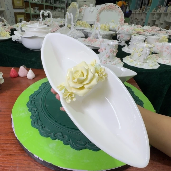 玫瑰花深盘陶瓷捏花