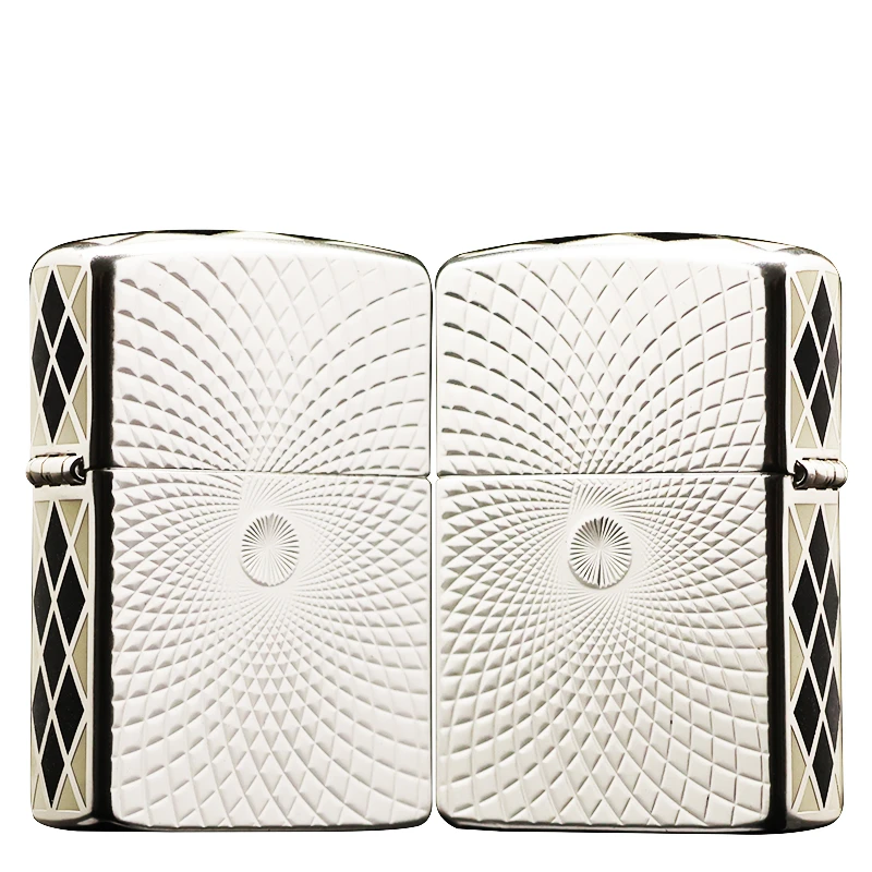 ZIPPO/之宝打火机 镀银盔甲【太阳纹黑白菱形格】原装防风机162