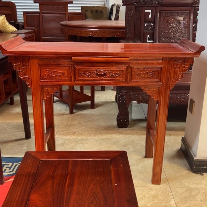 花梨木类家具刺猬紫檀2米26条案配1米1高花架三件套