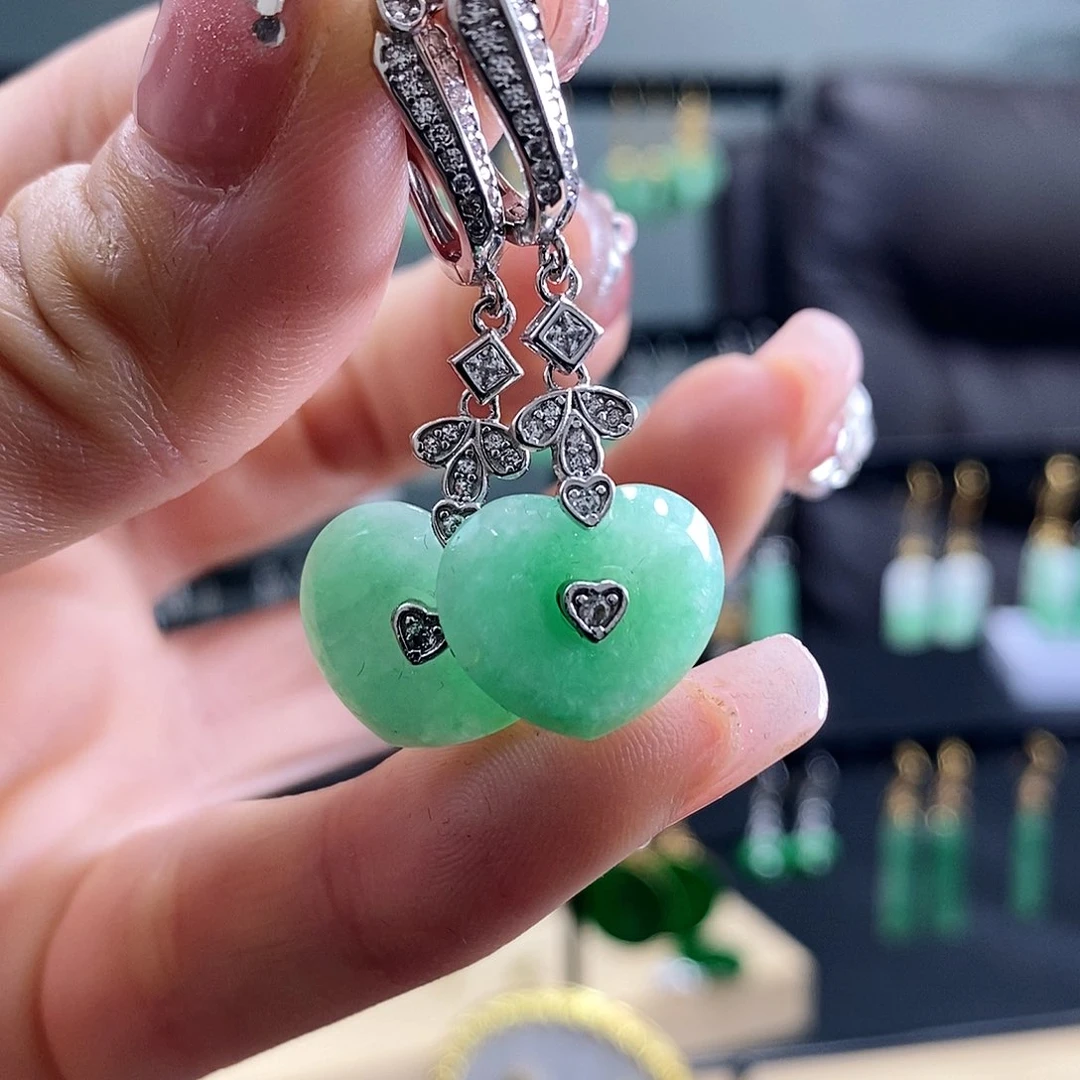 翡翠耳饰银S925镶嵌翡翠