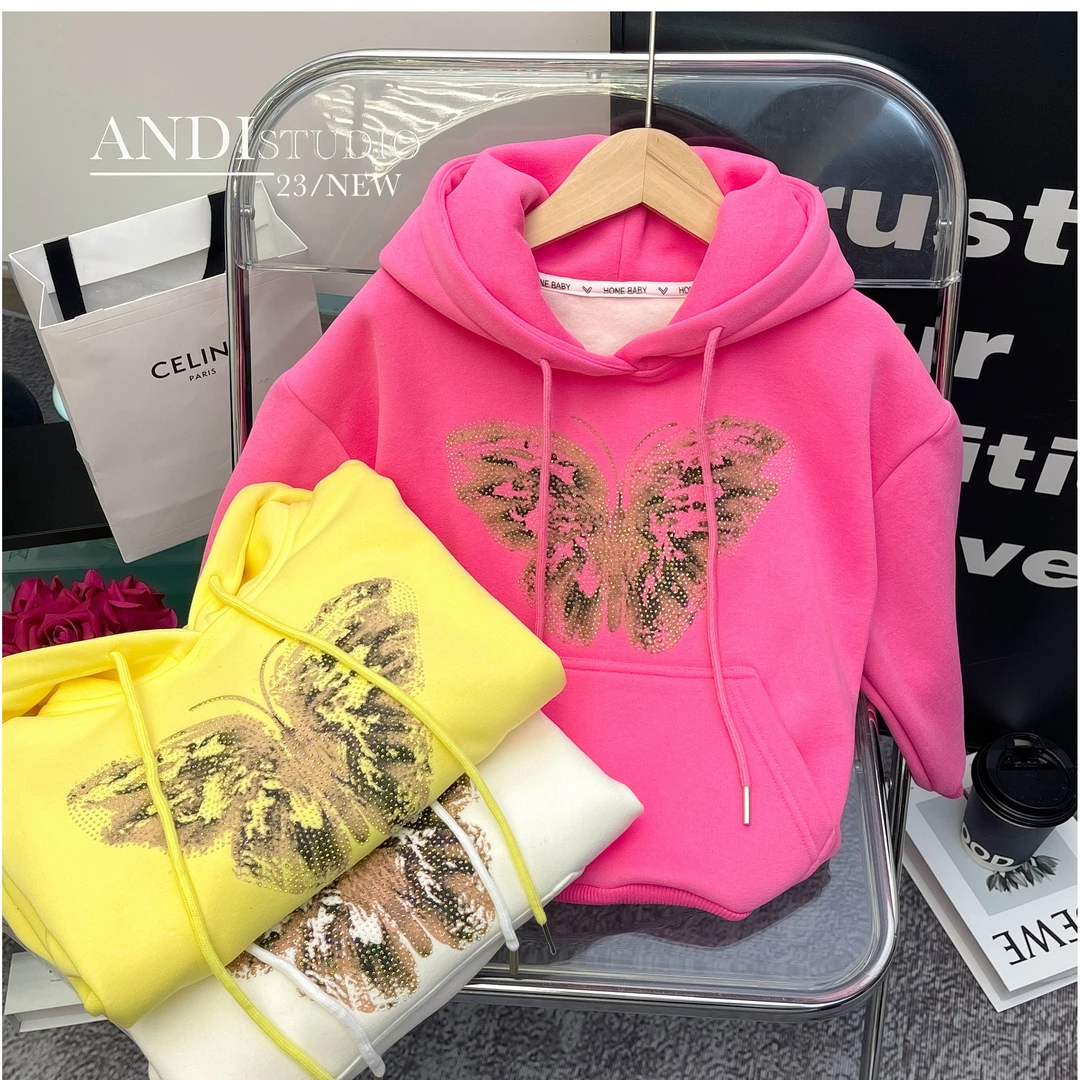 〖ANDI〗儿童2024秋冬款新款休闲套头蝴蝶加绒卫衣1701