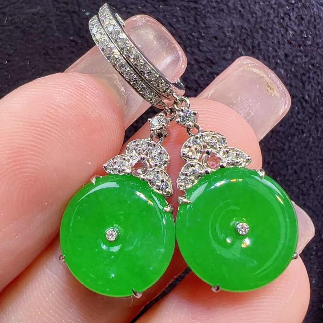 翡翠18K金镶嵌耳饰耳坠