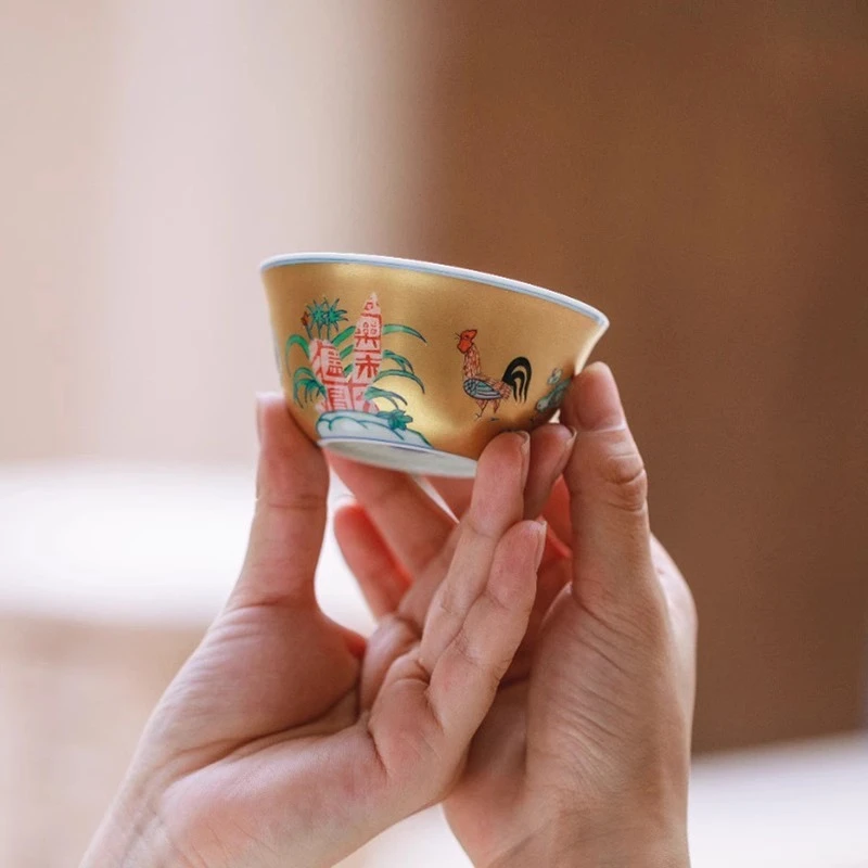 詺兮清窑台北·金地鸡缸杯纯手工主人杯
