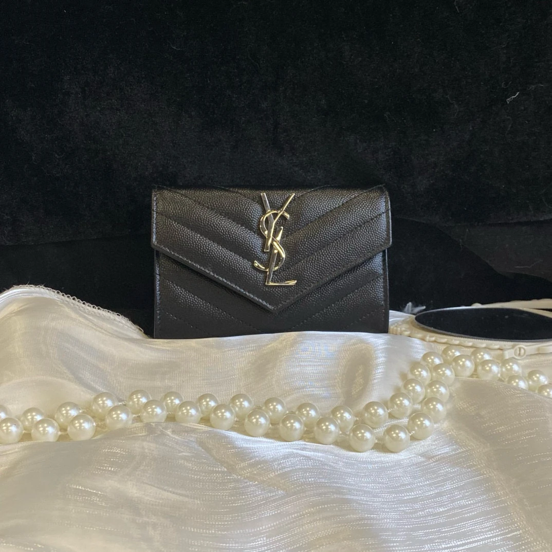 95新 YSL/圣罗兰 ysl黑金信封卡包钱包
