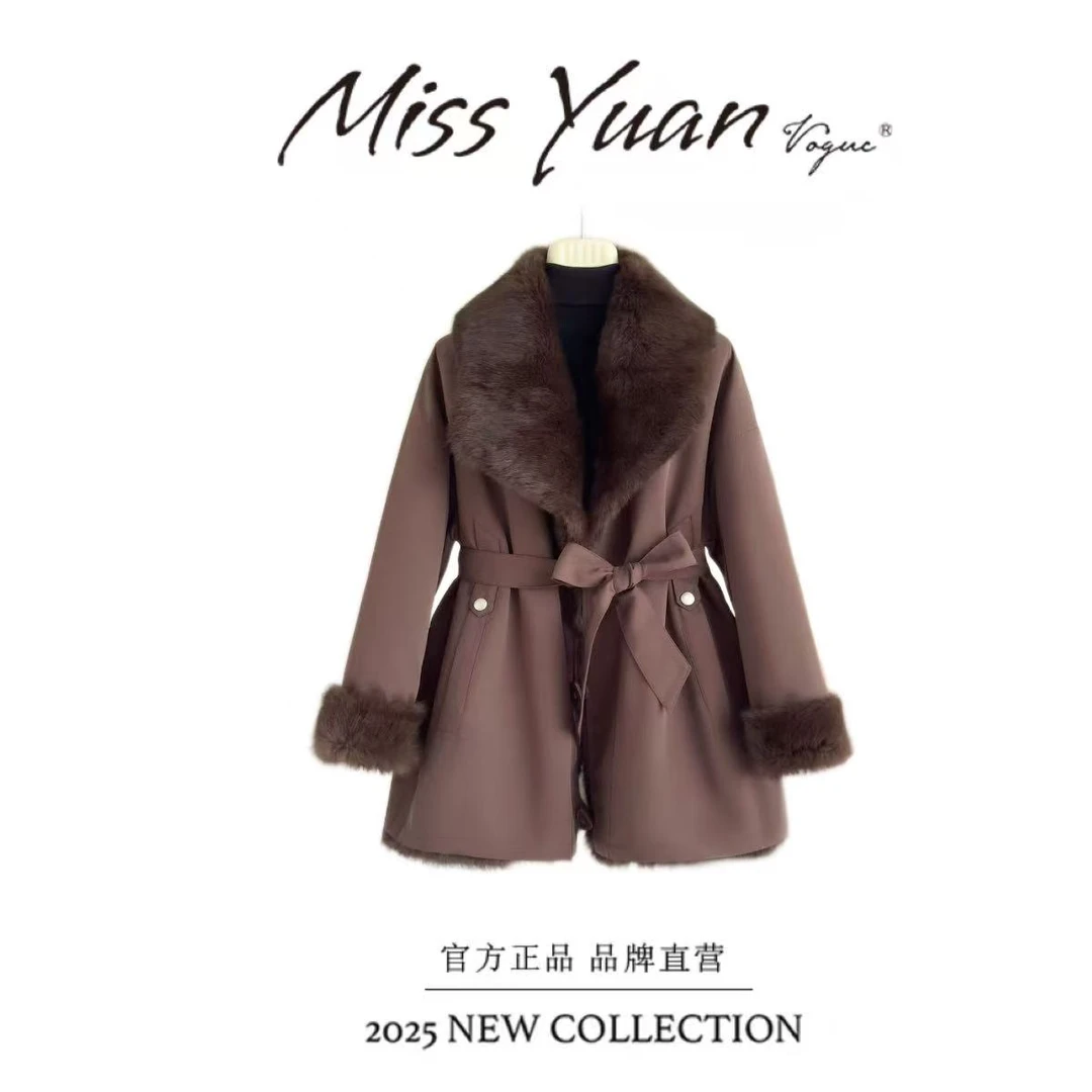 M.Y 媛总2025秋冬腰带款兔毛双面穿女士冬季外套YC0336