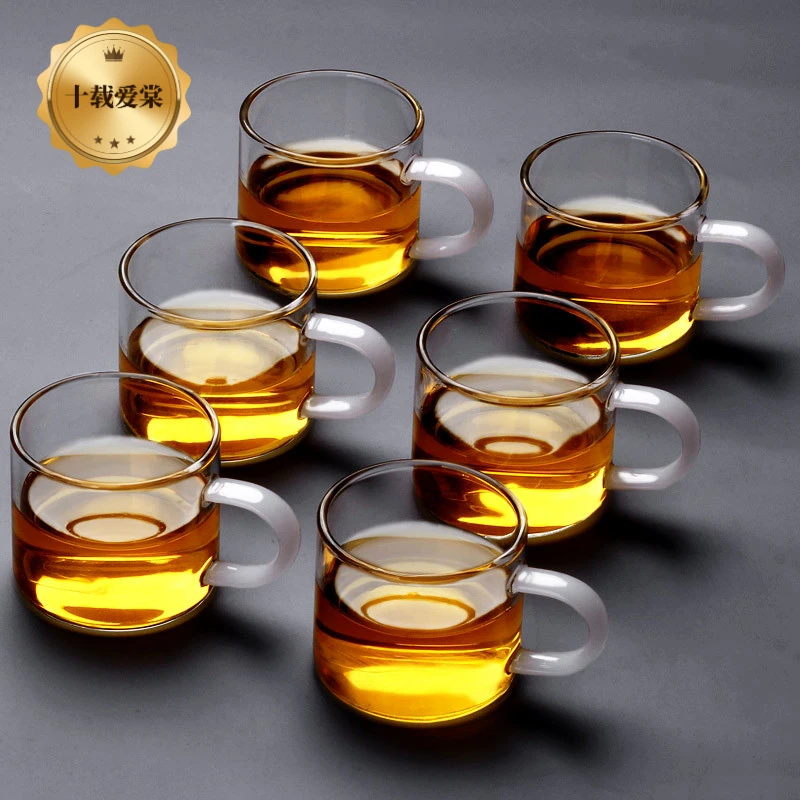 玻璃小专用茶杯手柄杯泡茶功夫茶具套装品茗杯主人杯加厚6个装