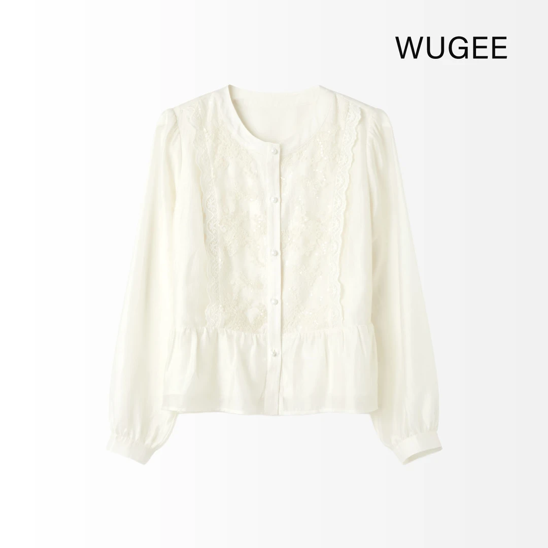 【WUGEE】刺绣长袖简约气质时尚百搭春秋法式衬衫