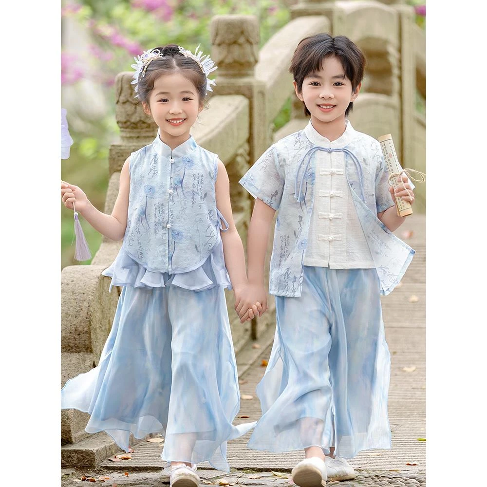 英国MK&DK儿童汉服演出服夏季中国风古装男童国风舞蹈演出服唐装