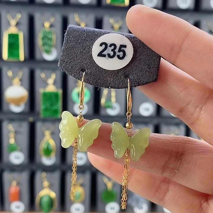 和田玉耳饰18K金镶嵌