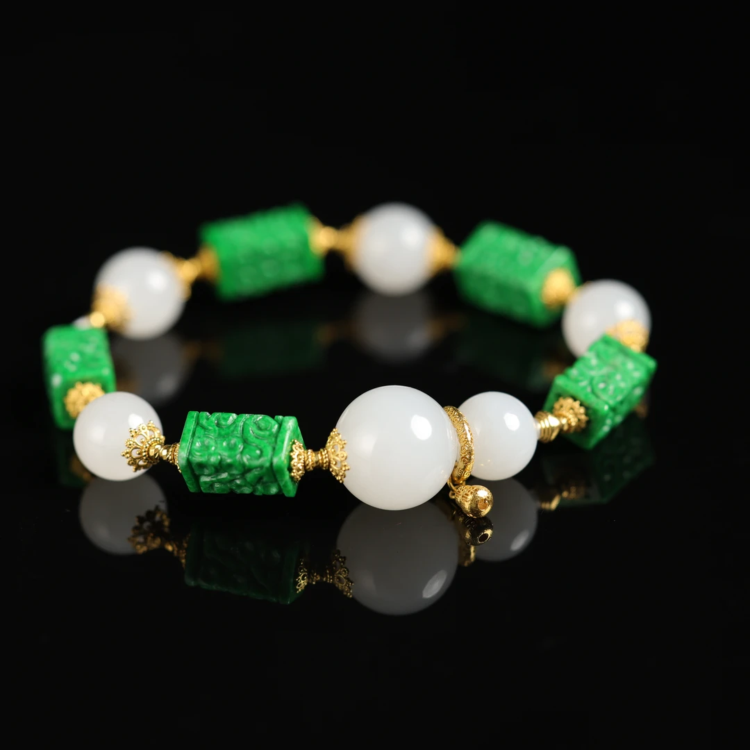 ‌乐天‌ | 严选精品果绿翡翠和田玉青海白玉10mm手串