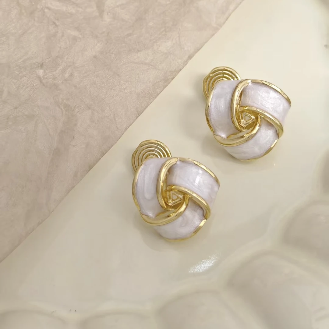 铜合金耳饰 油画感法式几何耳环个性气质耳钉无耳洞蚊香盘耳夹