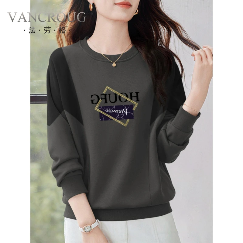 法劳格时尚韩系灰色拼接撞色圆领卫衣女春秋款时尚宽松显瘦拼色气